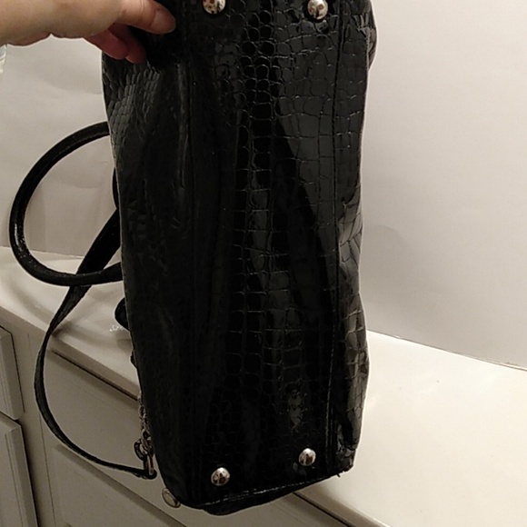 Michael Kors Hamilton Croc Embossed Patent Leather Bag Purse - Picture 10 of 17